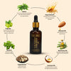 Nurul Hair Fixer Oil bottle with ingredients and benefits on a beige background